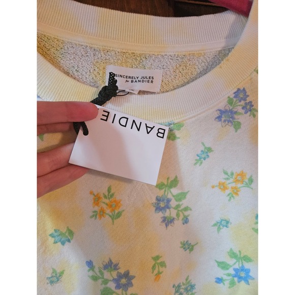 Bandier x Sincerely Jules The Juniper Sweatshirt Canary/Aqua Floral Medium - Picture 8 of 8